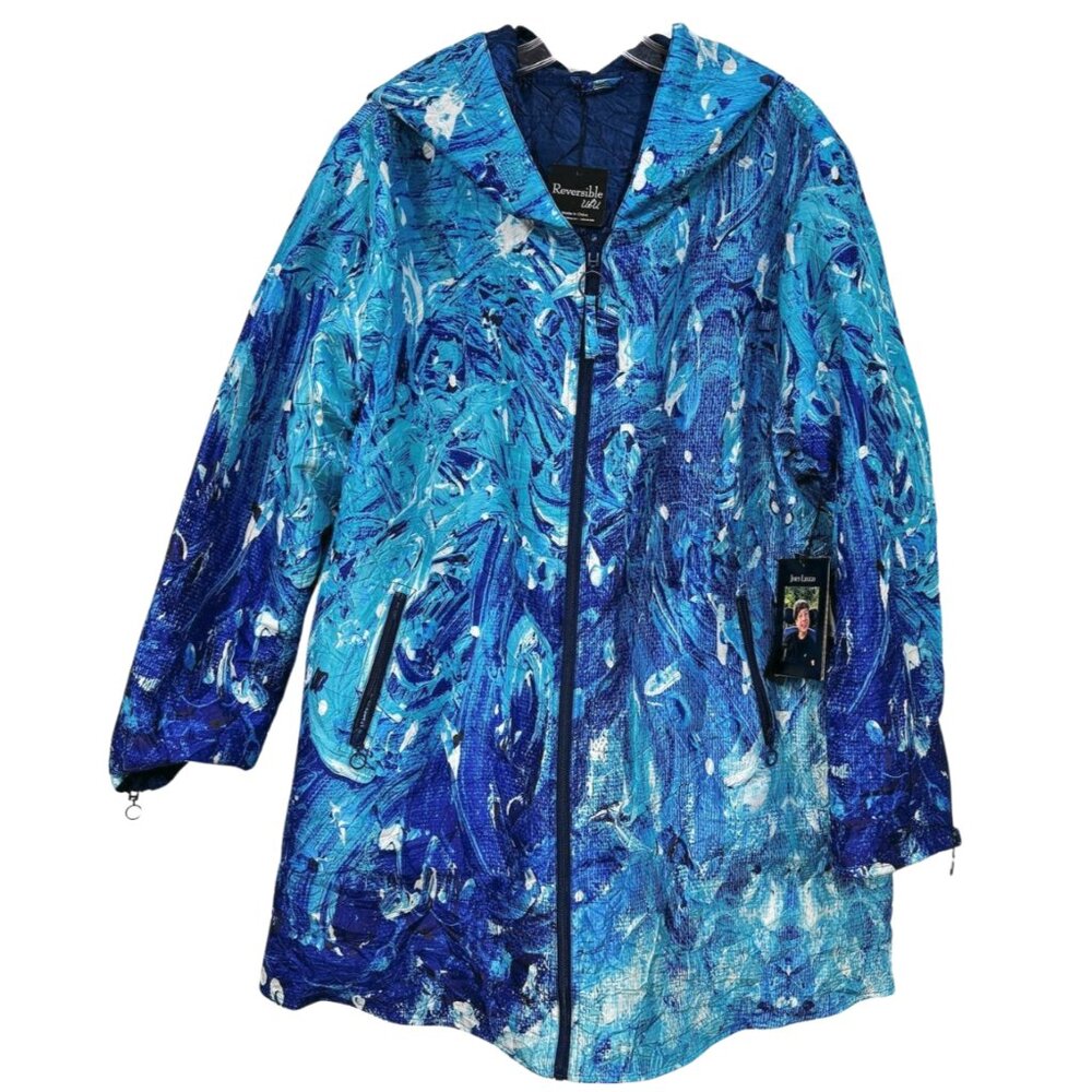 Made 2 Inspire Long Sleeve Zip Front Hooded Water Resistant Coat Navy /Hideaway